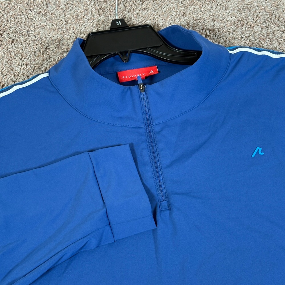 Redvanly Mens XXL Blue Quarter Zip Pullover Striped Sleeve Athletic Golf Shirt